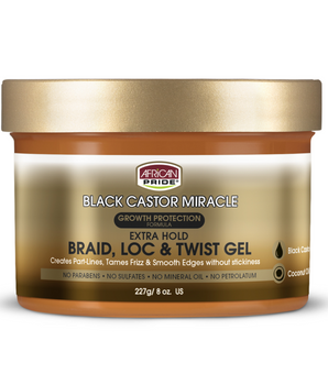 African Pride Loc & Twist Black Castor Miracle Gel per trecce e twist con olio di ricino, 8OZ